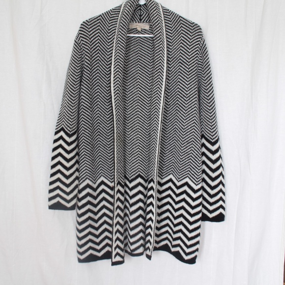 Lineamaglia Women's Made in Italy Open front‎ Long Cardigan Black & White Sz M - Picture 1 of 6